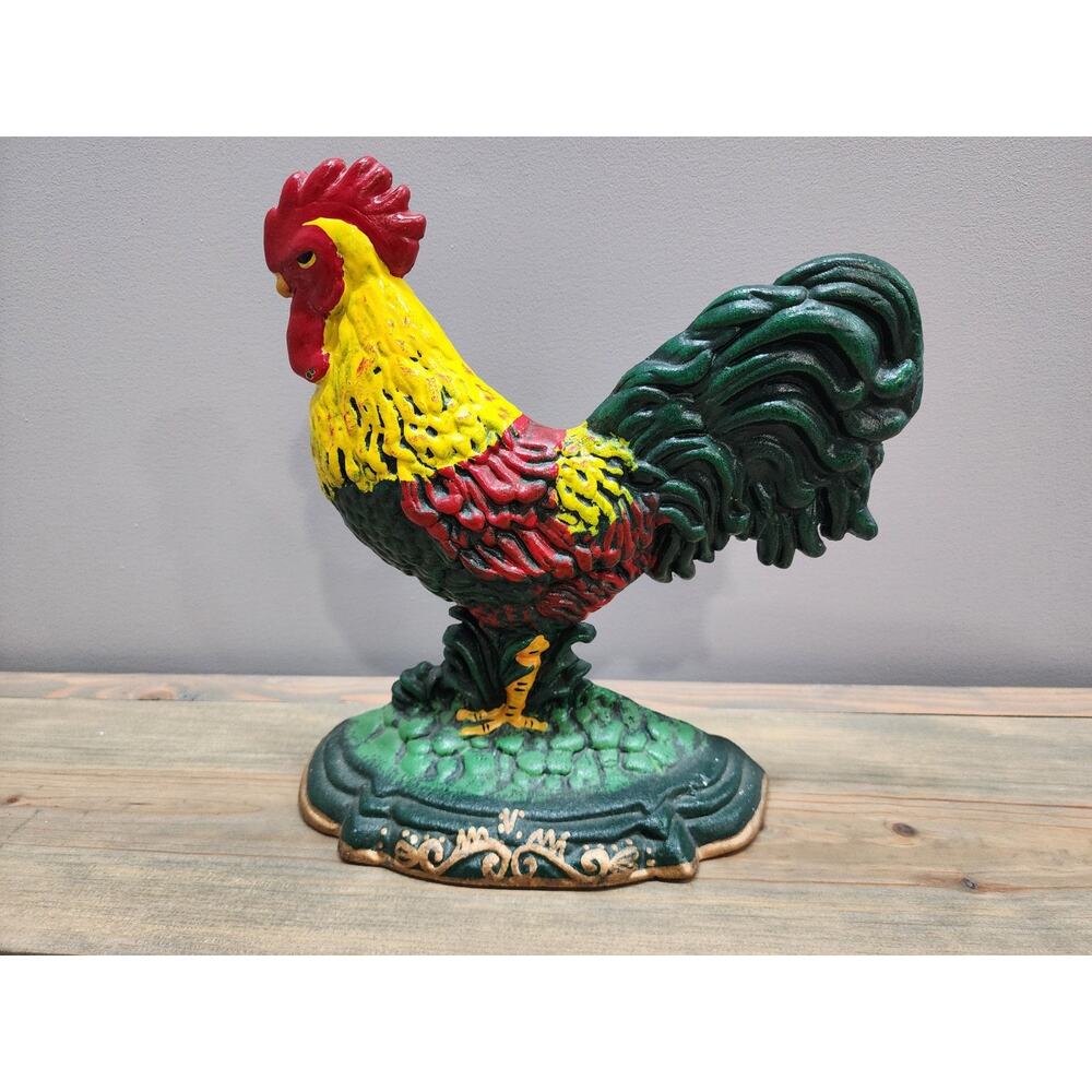 Vintage Cast Iron Rooster Door Stop 11" Hand Painted Heavy - Picture 2 of 10